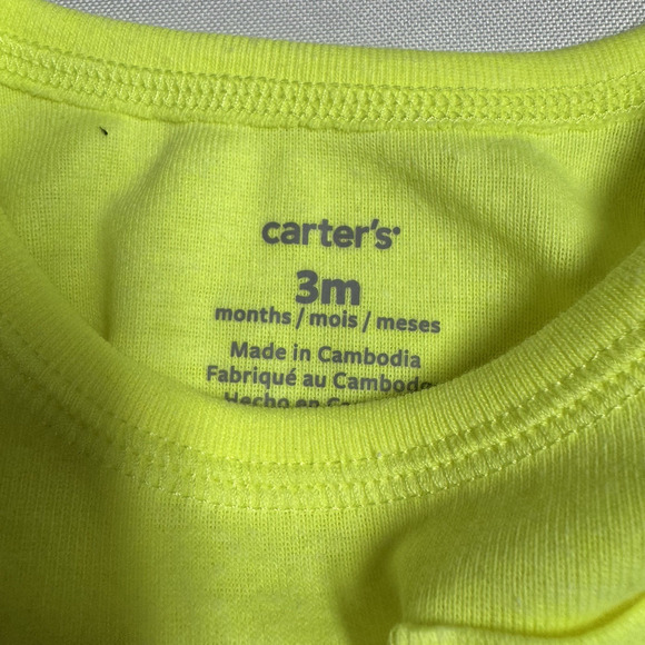 Carter's 'The Original Bodysuit' Sleeveless Infant Size 3 Months Neon Yellow - Picture 3 of 4